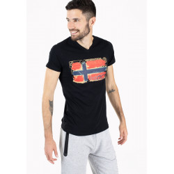 T-Shirt col-V avec drapeau...